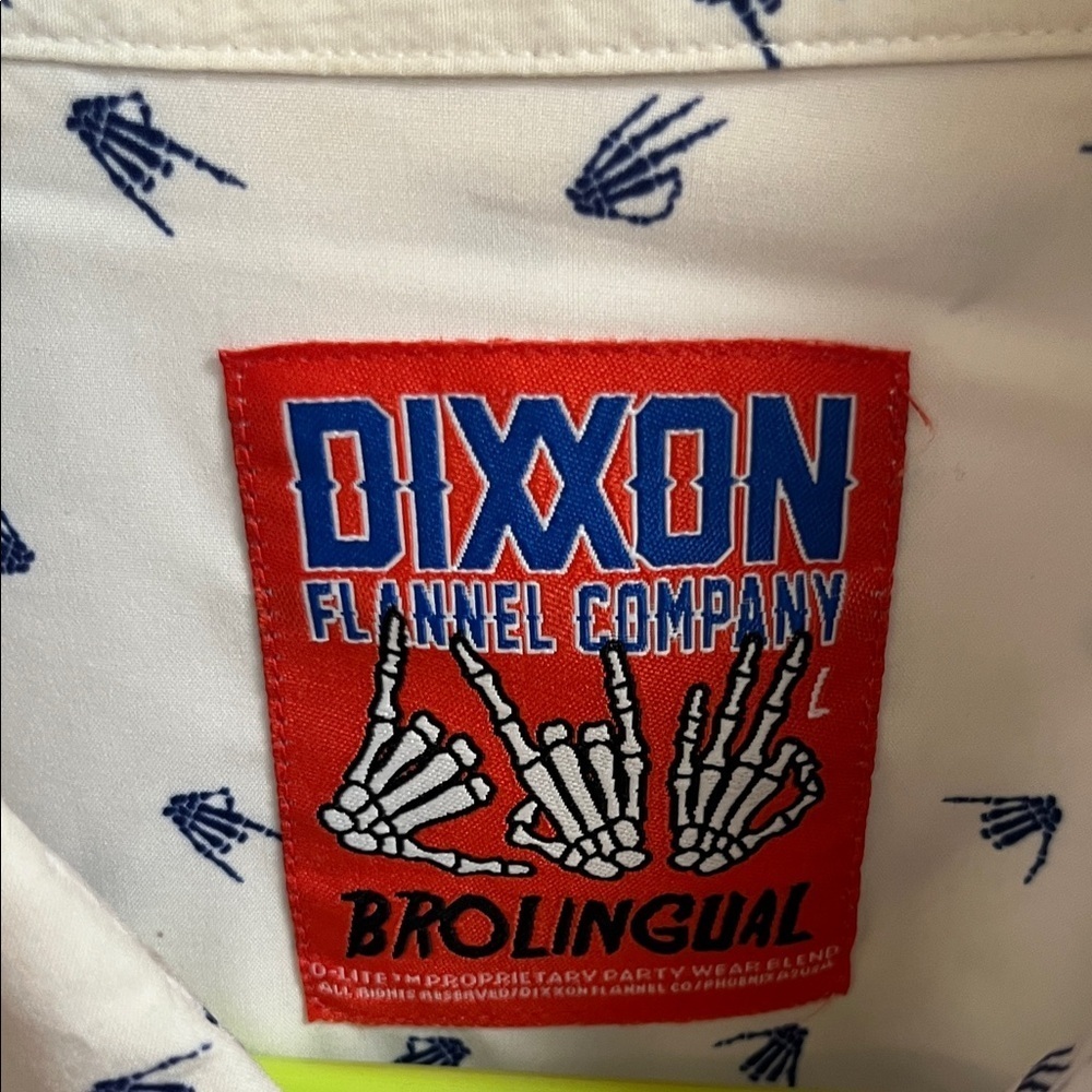 DIXXON “Brolingual”White Shirt with Blue Accents - Picture 2 of 6